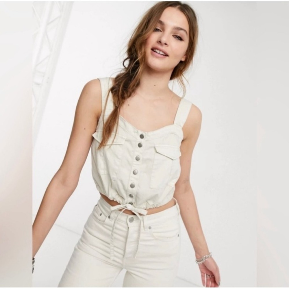 NWT‎ Free People Palm Desert Chamoix Crop Top Snaps Draw String Pockets SZ M